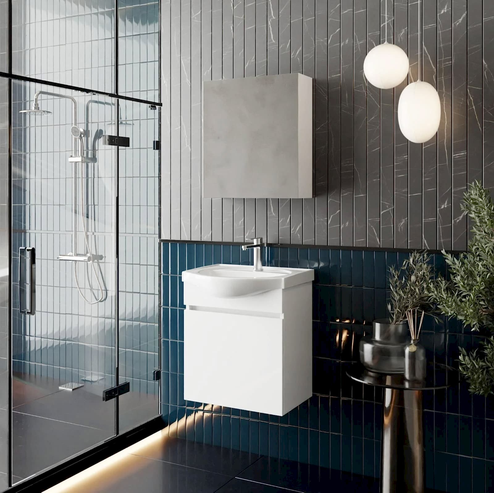 Beyaz Banyo Dolabı Takimi MDF 50 CM - Mekan Kapı 
