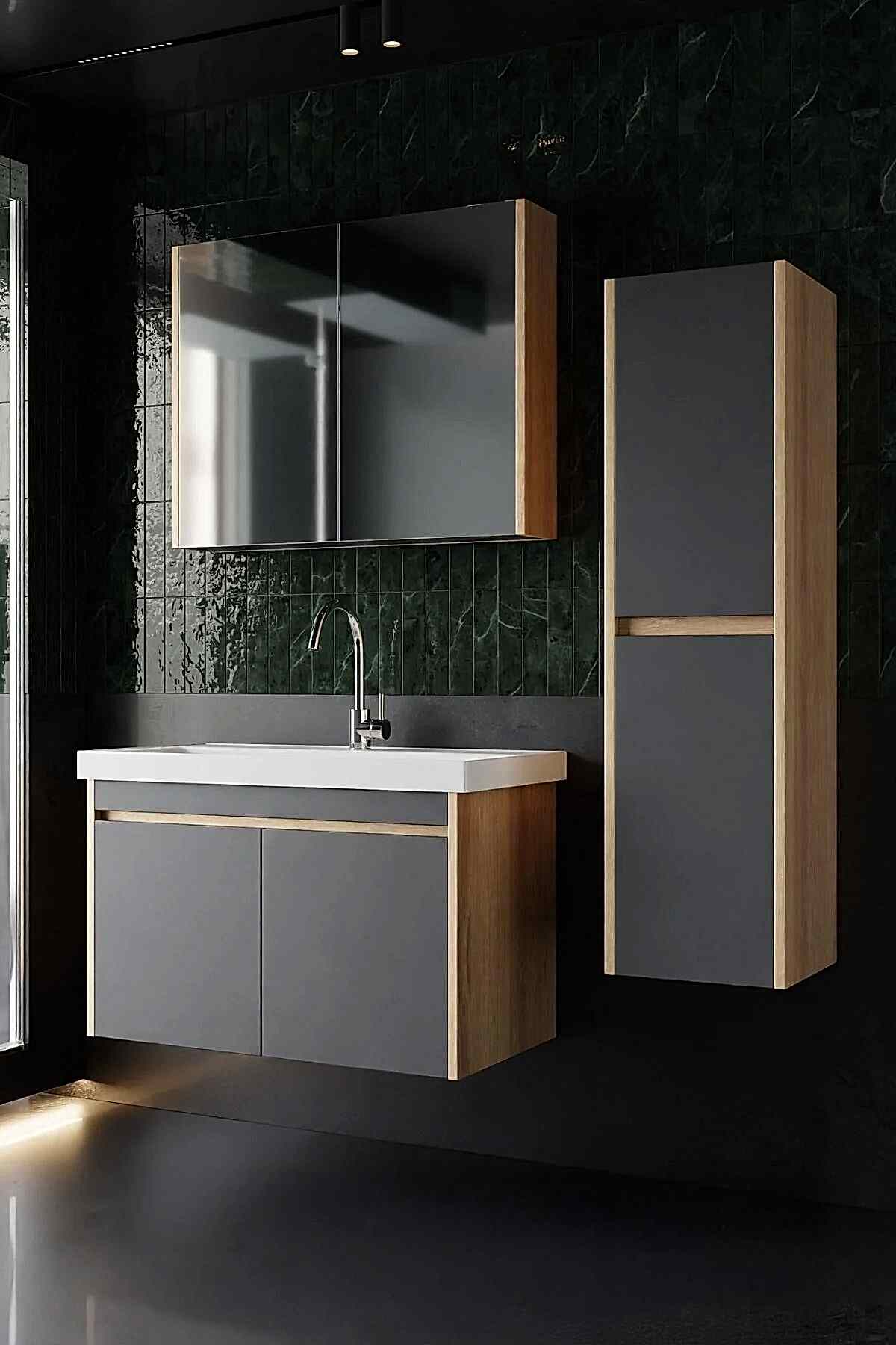 Karen Banyo Dallas 80 CM Lavabolu Aynalı Banyo Dolabı - Mekan Kapı 