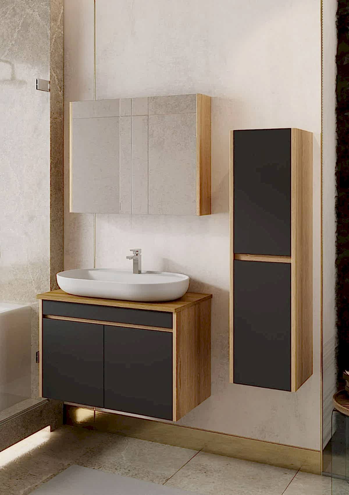 Karen Banyo Luna 80 CM Tezgahli Aynalı Banyo Dolabı Seti - Mekan Kapı 