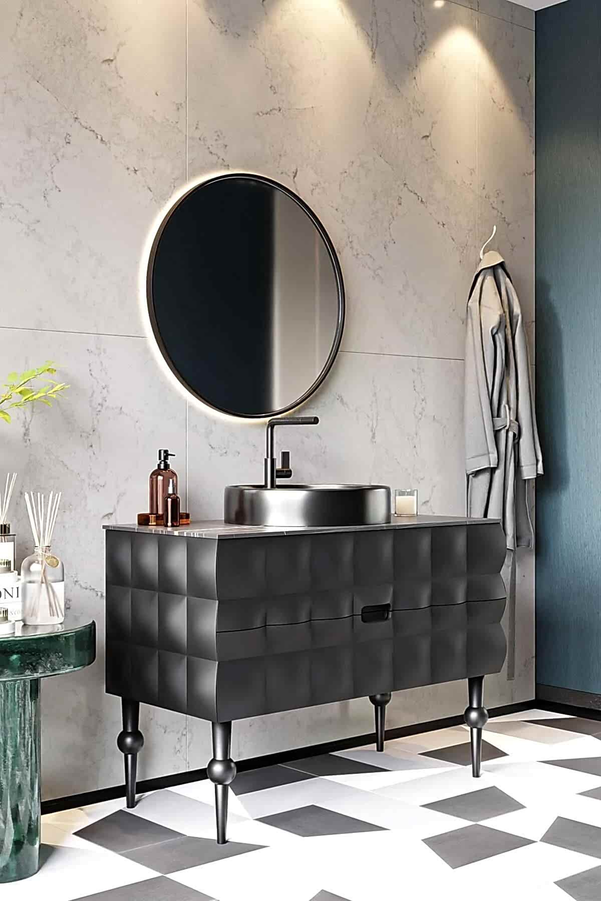 Karen Banyo Onyx 100 CM Banyo Dolabı Siyah - Mekan Kapı 